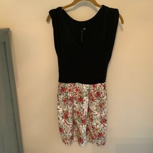 V neck black and floral dress